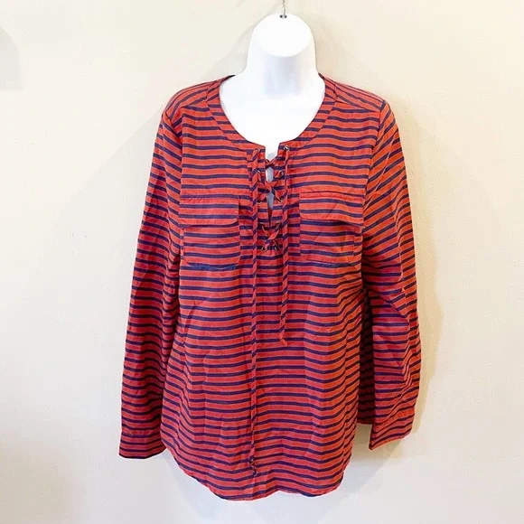 Umgee Tie Front Striped Blouse Orange Size Large - Picture 11 of 11